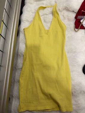 Yellow Ribbed Halter Bodycon Dress